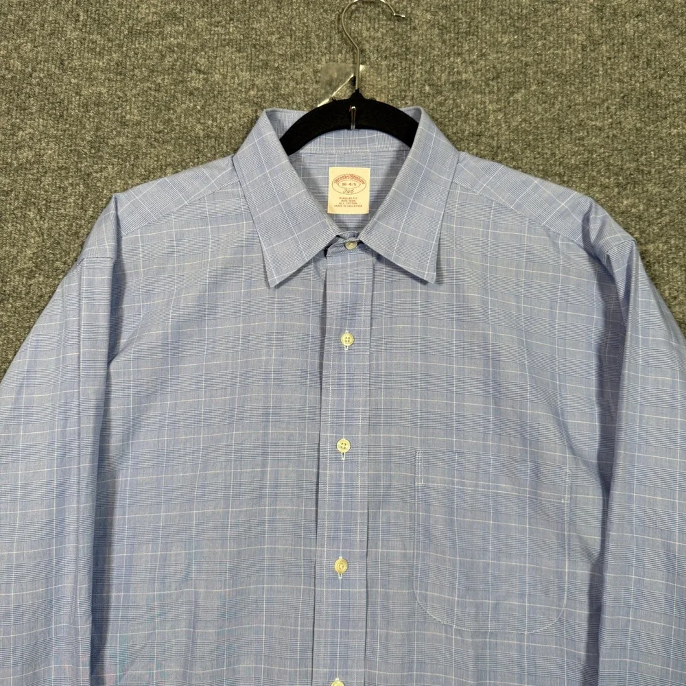 Brooks Brothers Shirt Mens‎ 16-4/5 Blue Button Down Plaid Regular Fit Non Iron